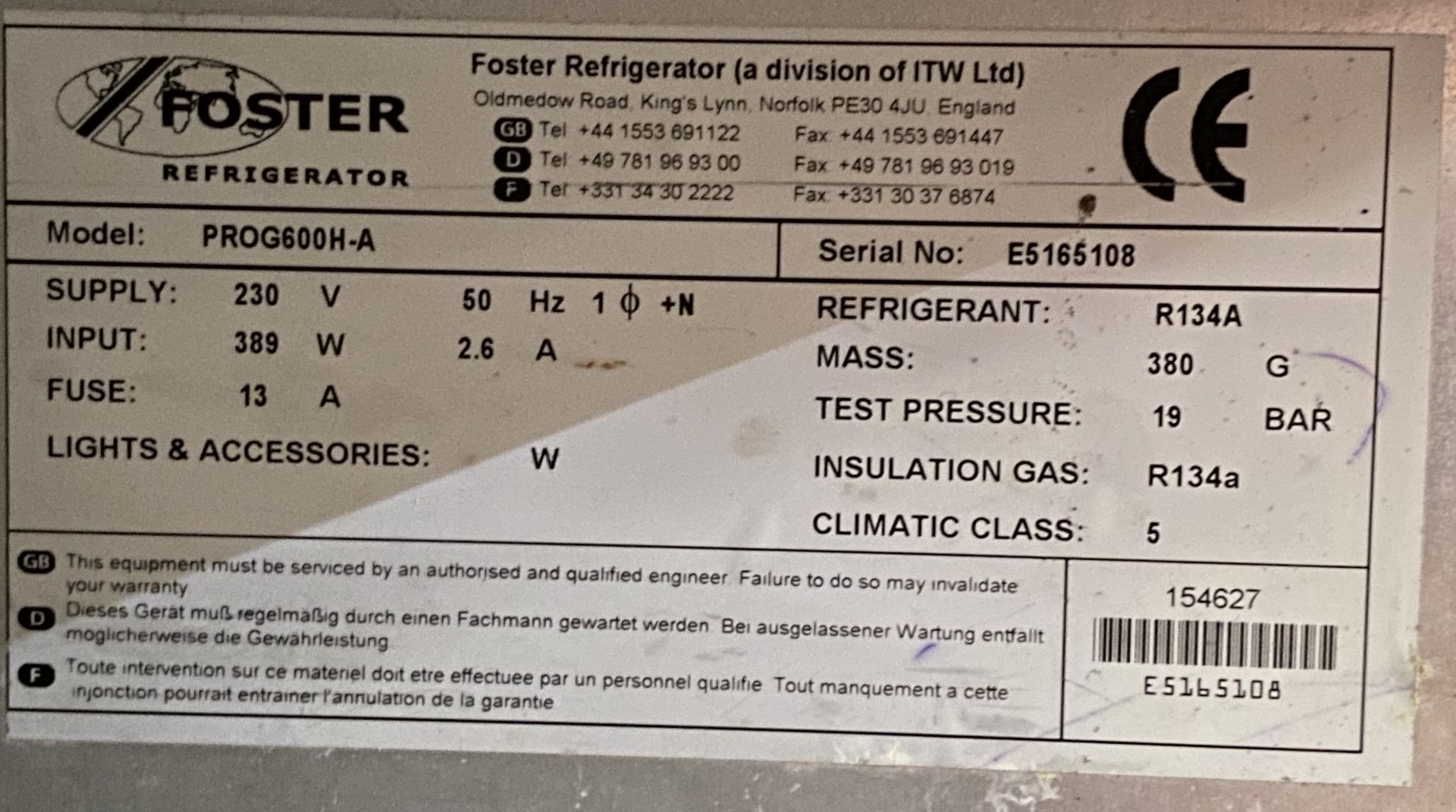 Foster model: PROG600H stainless steel single-door fridge, 200cm high (not run, - Image 5 of 5