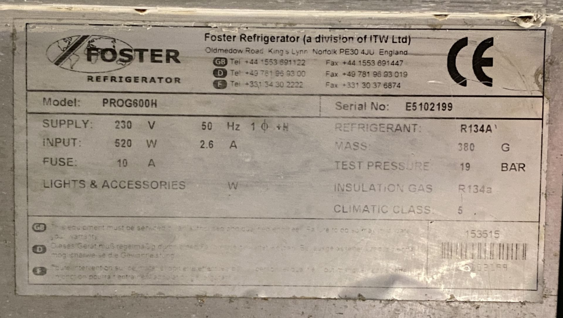 Foster EPRO 600L stainless steel single-door fridge, - Image 5 of 5
