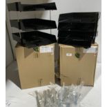 34 x new black plastic A4 letter trays with metal risers (saleroom location: H13)