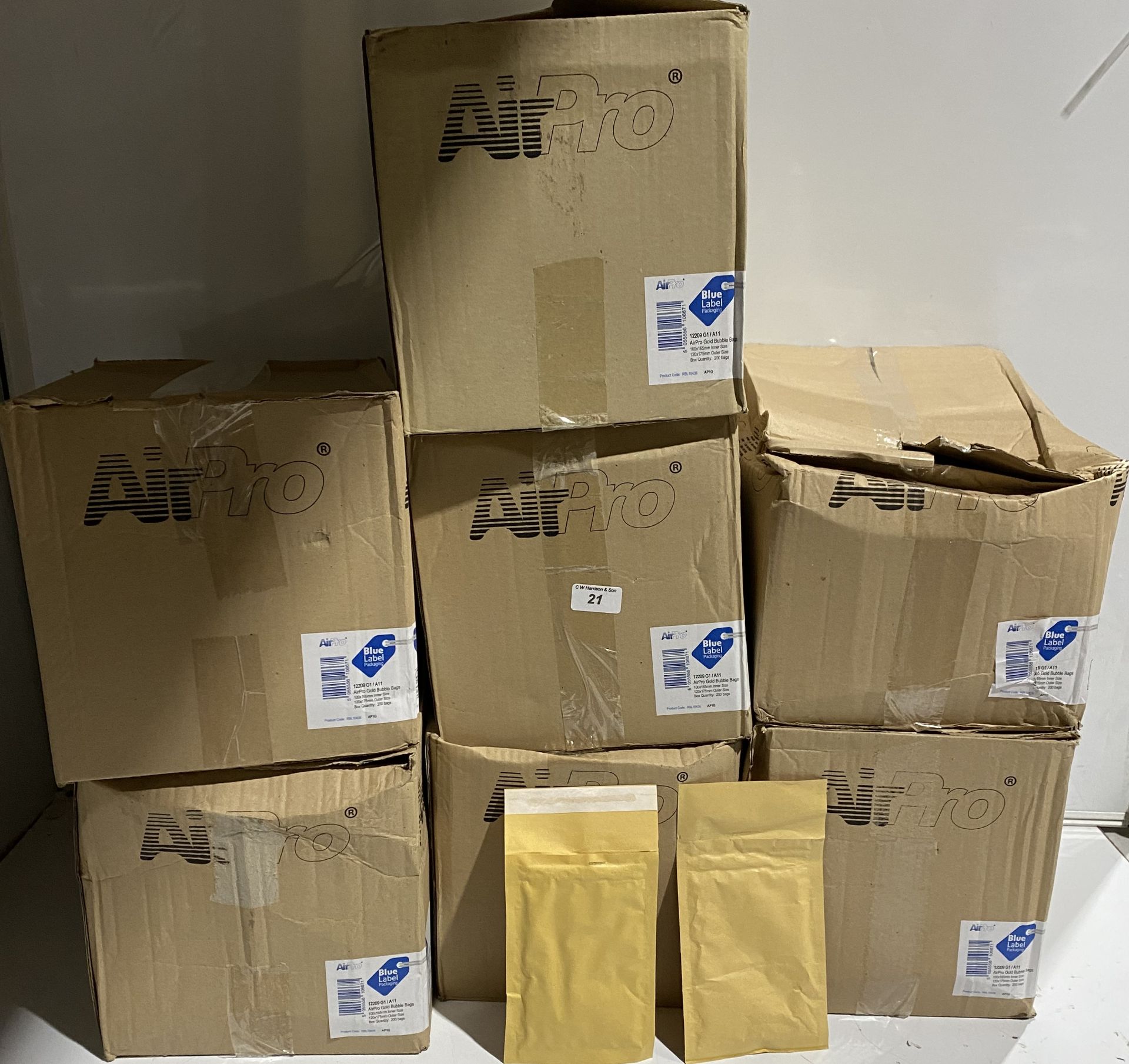 7 x boxes of 200 each box Air pro gold bubble bags peel and seal 100x165mm inner (saleroom