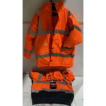 1 x new large Warrior reflective high viz padded over coat with hood and 1 x XL high viz Kapton