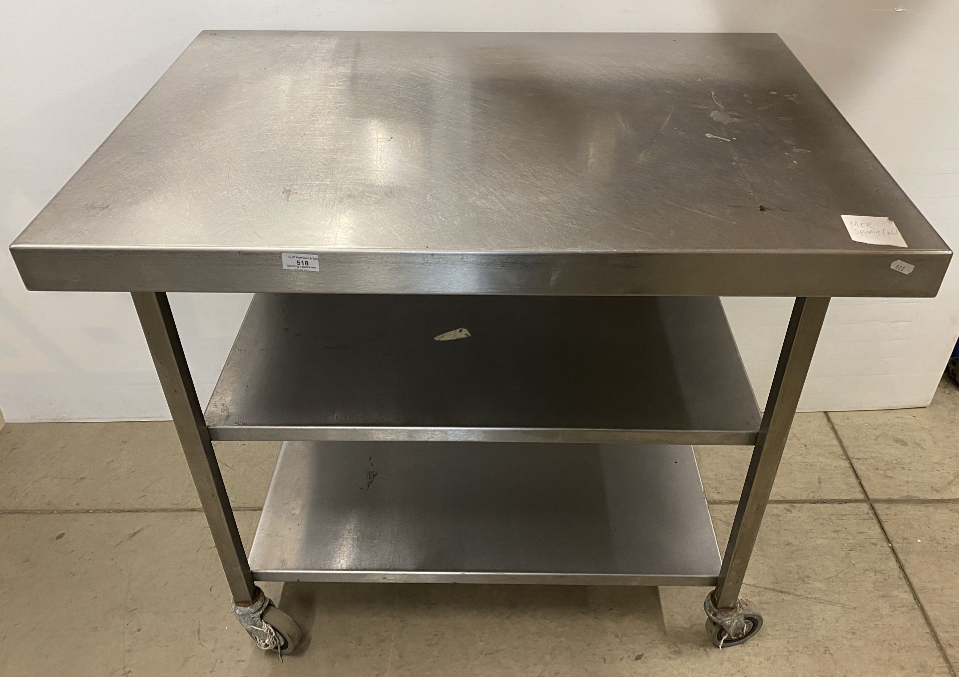 3 items - stainless steel mobile preparation table,