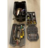 Stanley 3-drawer mobility tool chest and contents, ratchet spanner set, brace and bit, holesaws,