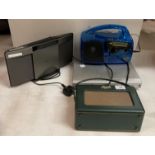 Roberts battery radio, JVC mains radio, DVD player,