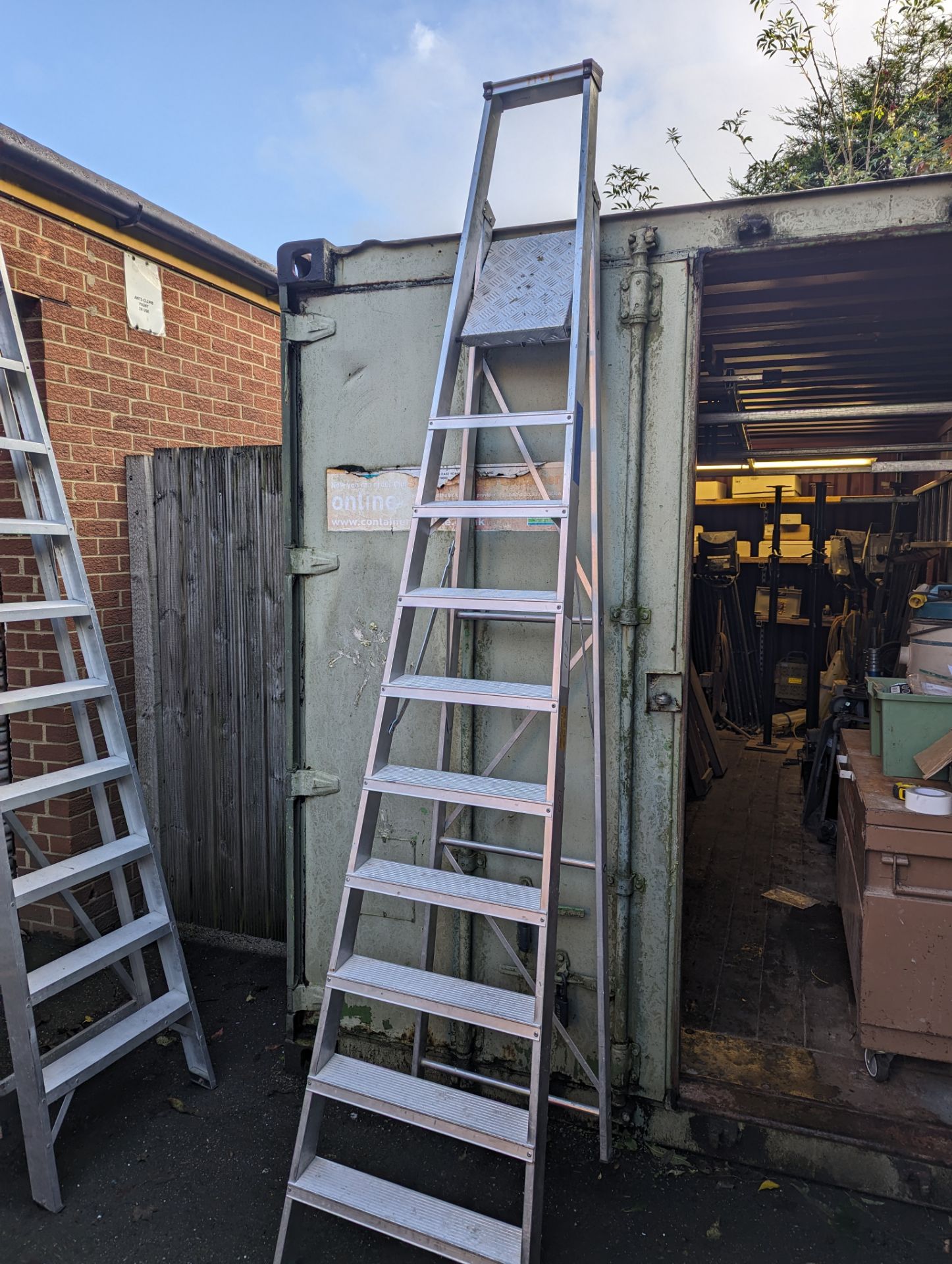 3M 9 TREAD PLATFORM YM ALUMINUM LADDER (saleroom location: Frank Eastwood & Co Ltd - 454,