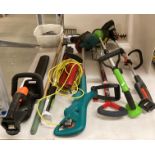 10 x assorted garden tools, rake, fork, etc including various battery powered items (no batteries),