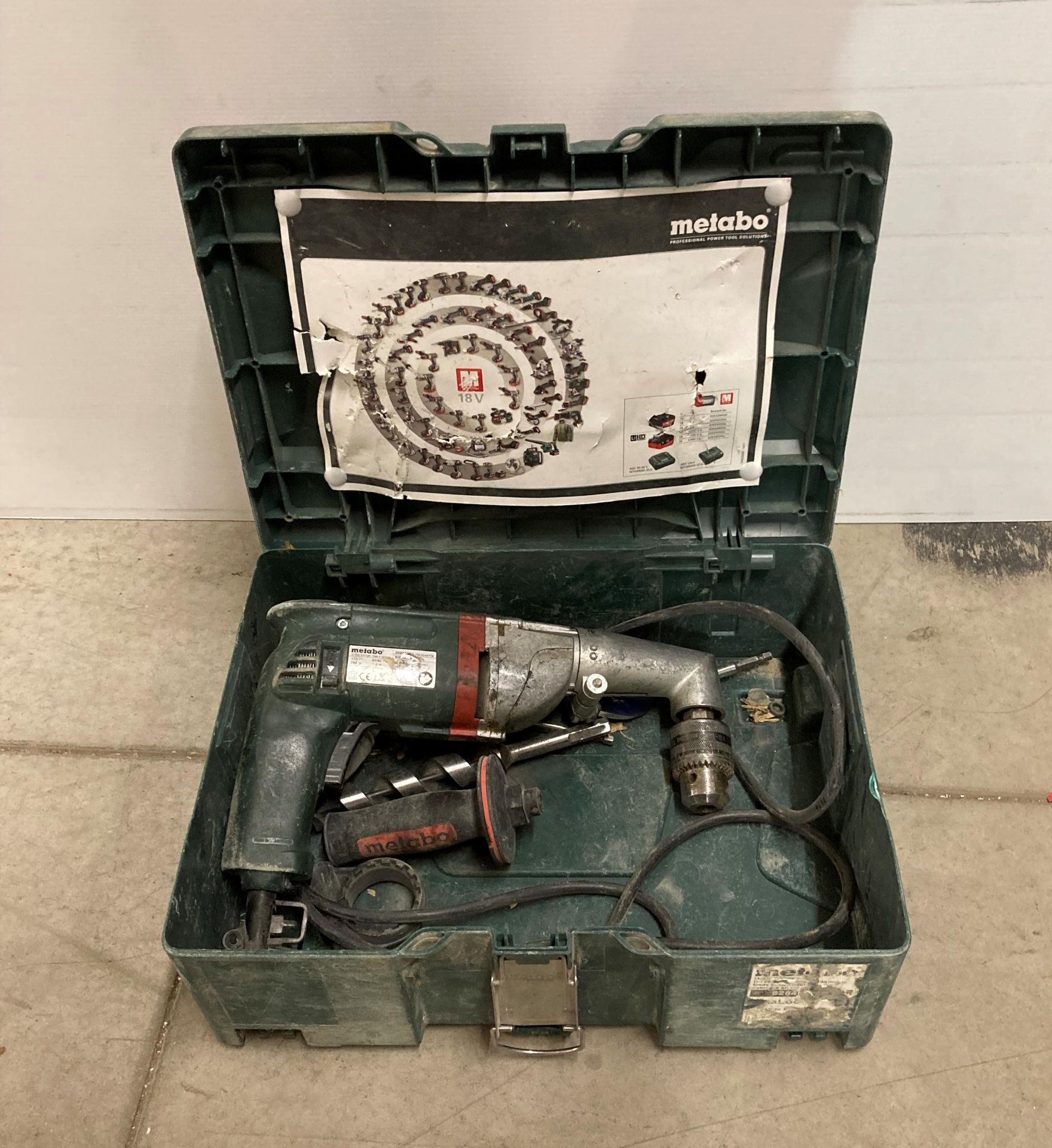 A Metabo 110v drill with angled chuck (saleroom location: G08)