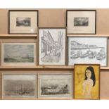 Gilmour, two framed black and white prints, 'The Harbour, Bridlington' and 'Whitelocks, Leeds',