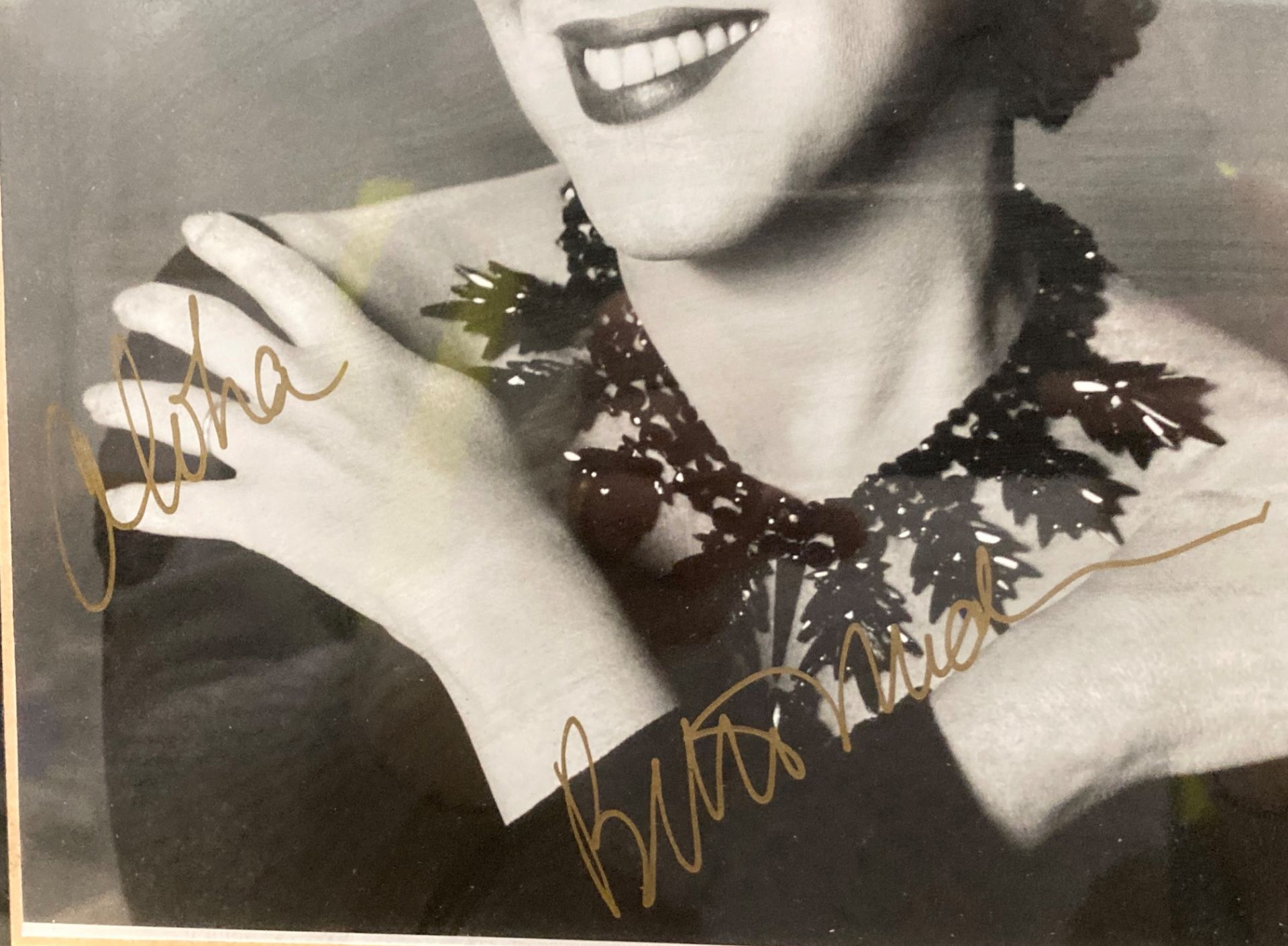 Framed photograph of Bette Midler, signed in gold pen 'Aloha Bette Midler', - Image 3 of 3