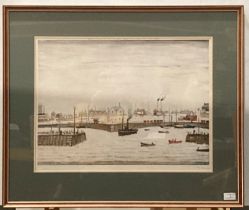 † L S Lowry (1887-1975), 'The Harbour', lithograph in colours, signed in pencil,