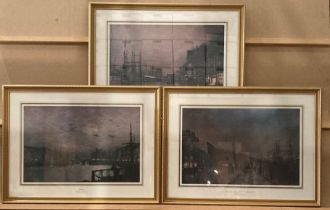 Atkinson Grimshaw, three gilt framed prints, each 33cm x 48cm, 'The Customs House,