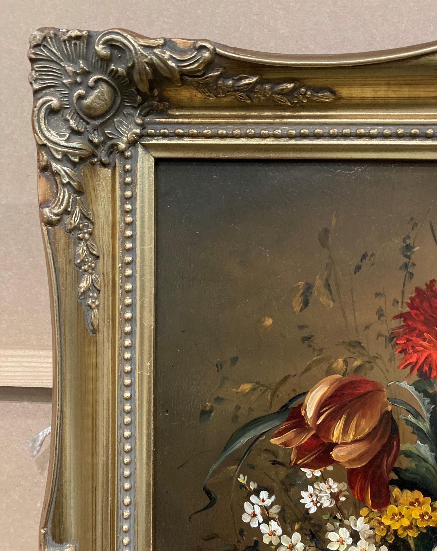 B Palm, 'Still Life - Flowers', oil on board, ornate gilt frame, - Image 6 of 12