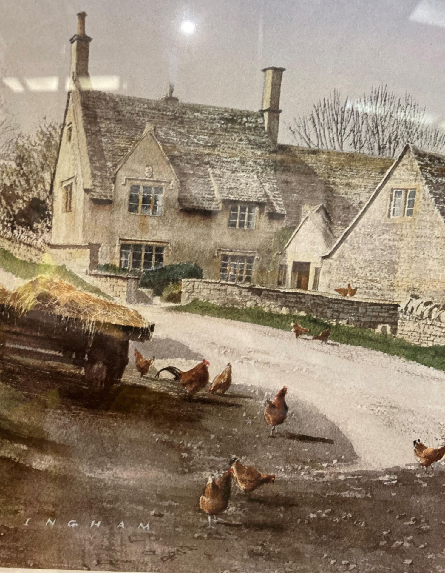 Alan Ingham, 'Farmhouse with hens in yard', print, framed, - Image 3 of 3