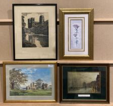 SF 1896, a gilt framed watercolour of ruins in a field, 23cm x 35cm,