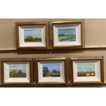 A set of five framed landscapes, oils on board,