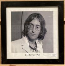 Framed black and white photo print of John Lennon 1968,
