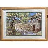 David Newbould, 'Farm track with Buildings', watercolour with pen signature, framed in light wood,