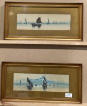 A Carruthers, 'Fishing Boats', a pair of gilt framed watercolours,