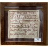 Harriet Longville Eyton School 1885, small framed sampler,