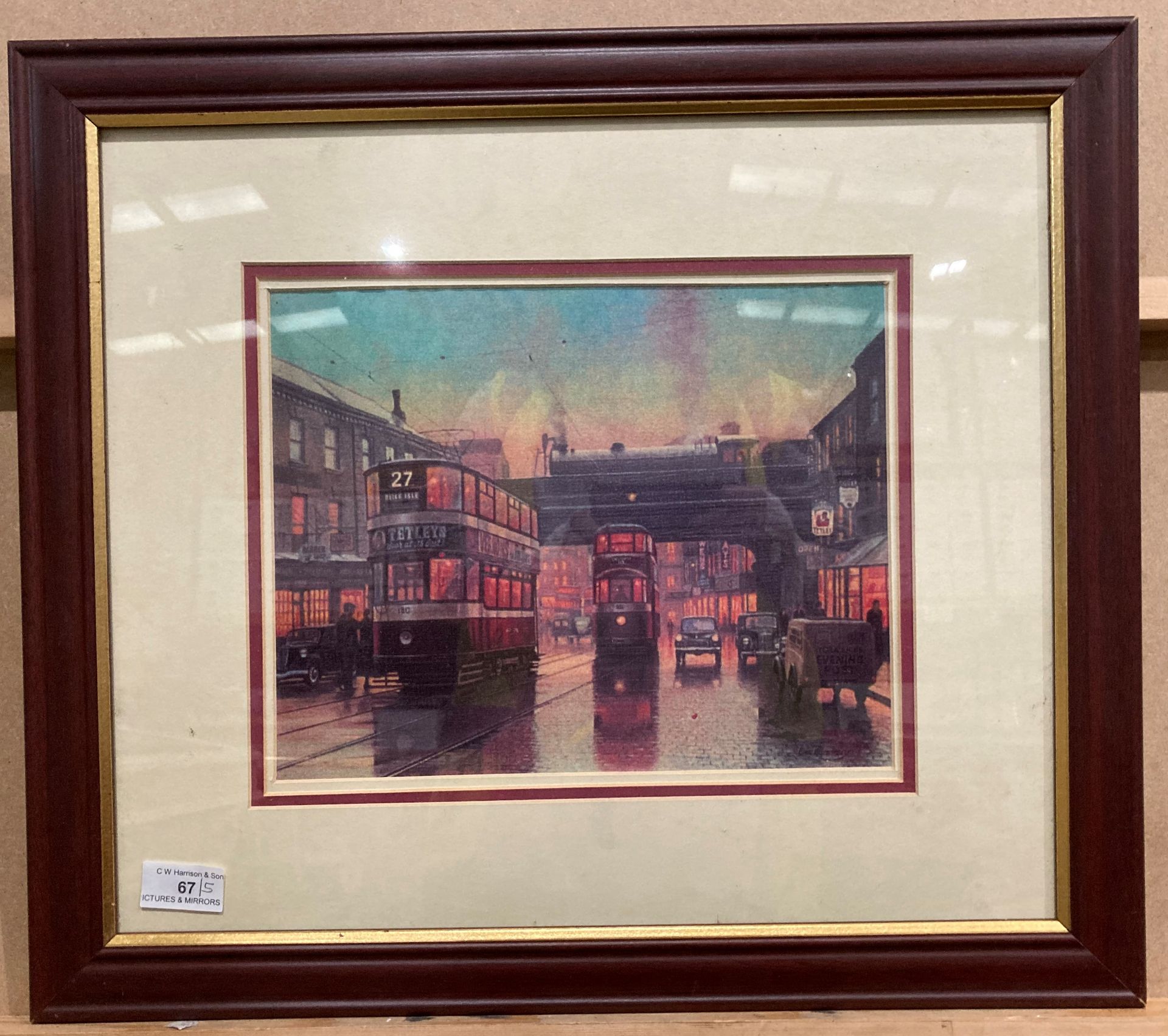 Five various framed prints including trams in Leeds city centre, 24cm x 30cm, - Image 2 of 6