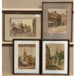 Louisa Fennell (1847-1930), four framed prints of Wakefield, 'View from Cross Square', 20cm x 27cm,