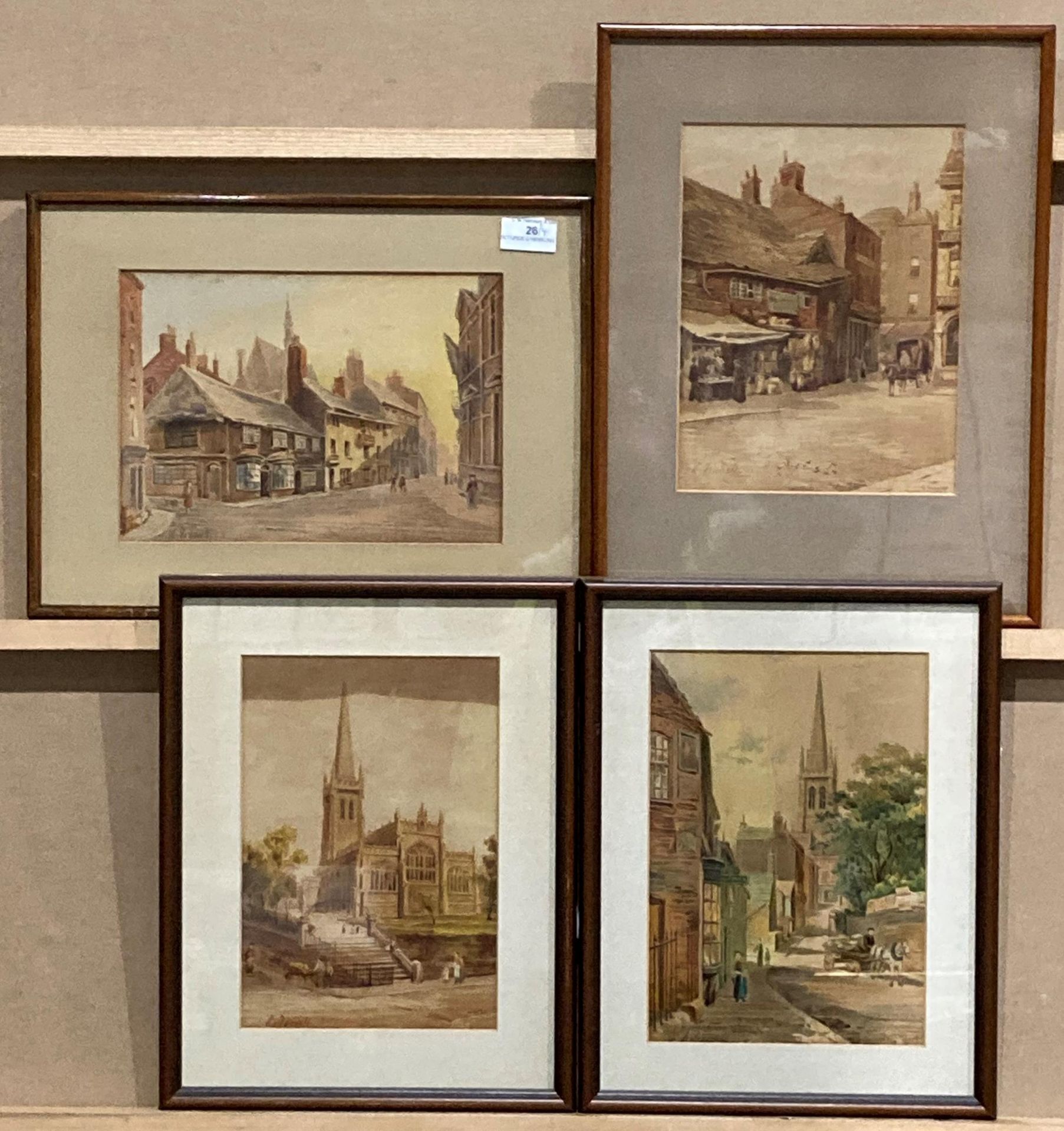 Louisa Fennell (1847-1930), four framed prints of Wakefield, 'View from Cross Square', 20cm x 27cm,