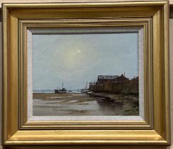 James Wright, 'South Quay, Wells', oil on board, signed to bottom right, framed,