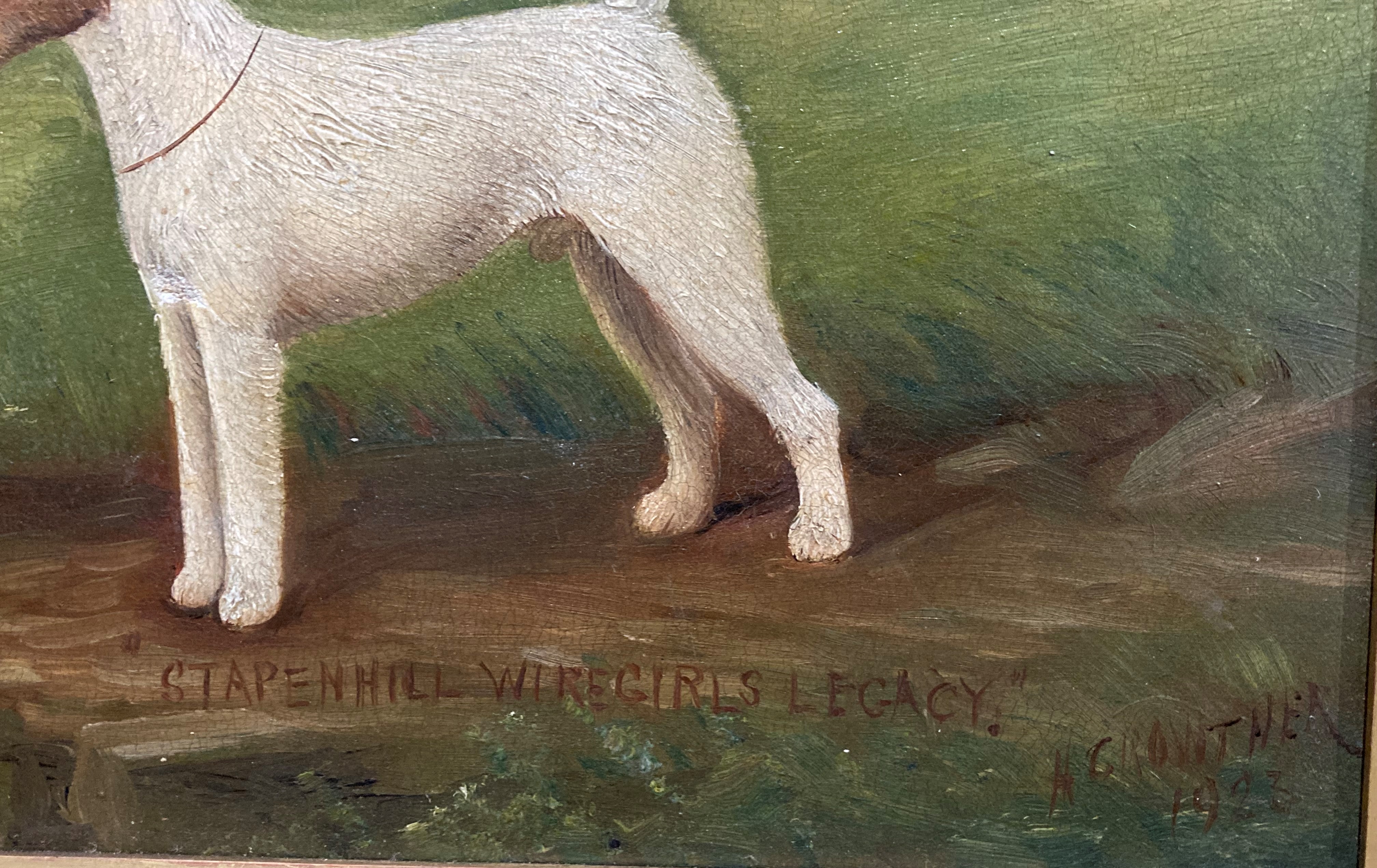 H Crowther 1923, 'Stapenhill Wiregirls Legacy', study of a fox terrier, oil on canvas, - Image 4 of 32