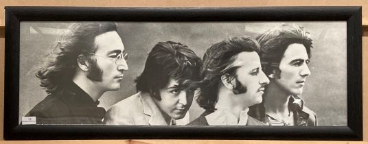 Framed black and white photo print of The Beatles, circa 1969,