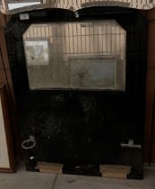 A black glass framed bathroom mirror - overall size 85 x 63cm (Saleroom location: S3/Gallery)