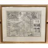 John Speed, framed reproduction map of Northumberland from the original dated 1610,