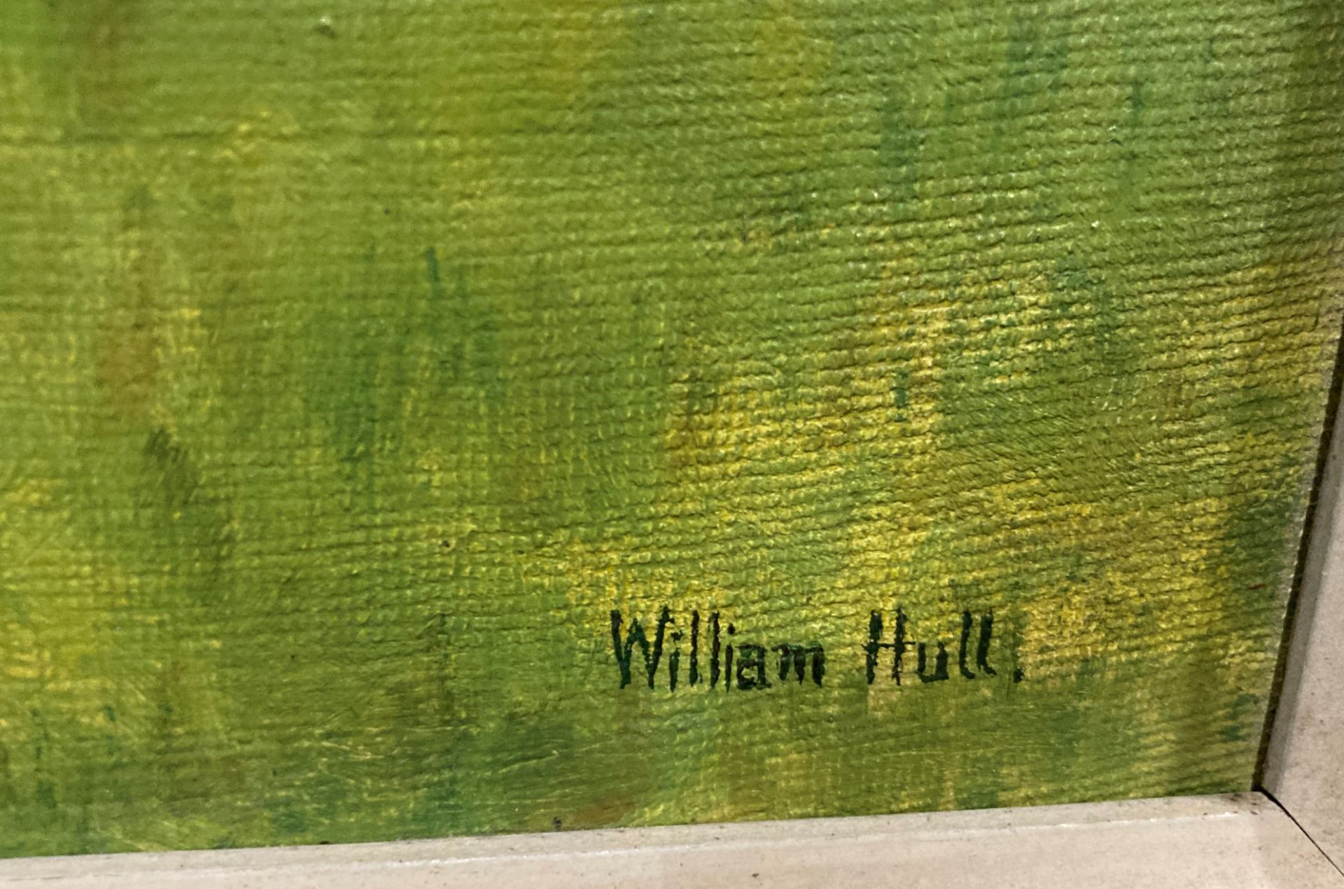William Hull, 'Judith Aikshaw' 1957, Golden Retriever in a garden', oil on board, framed, - Image 2 of 4