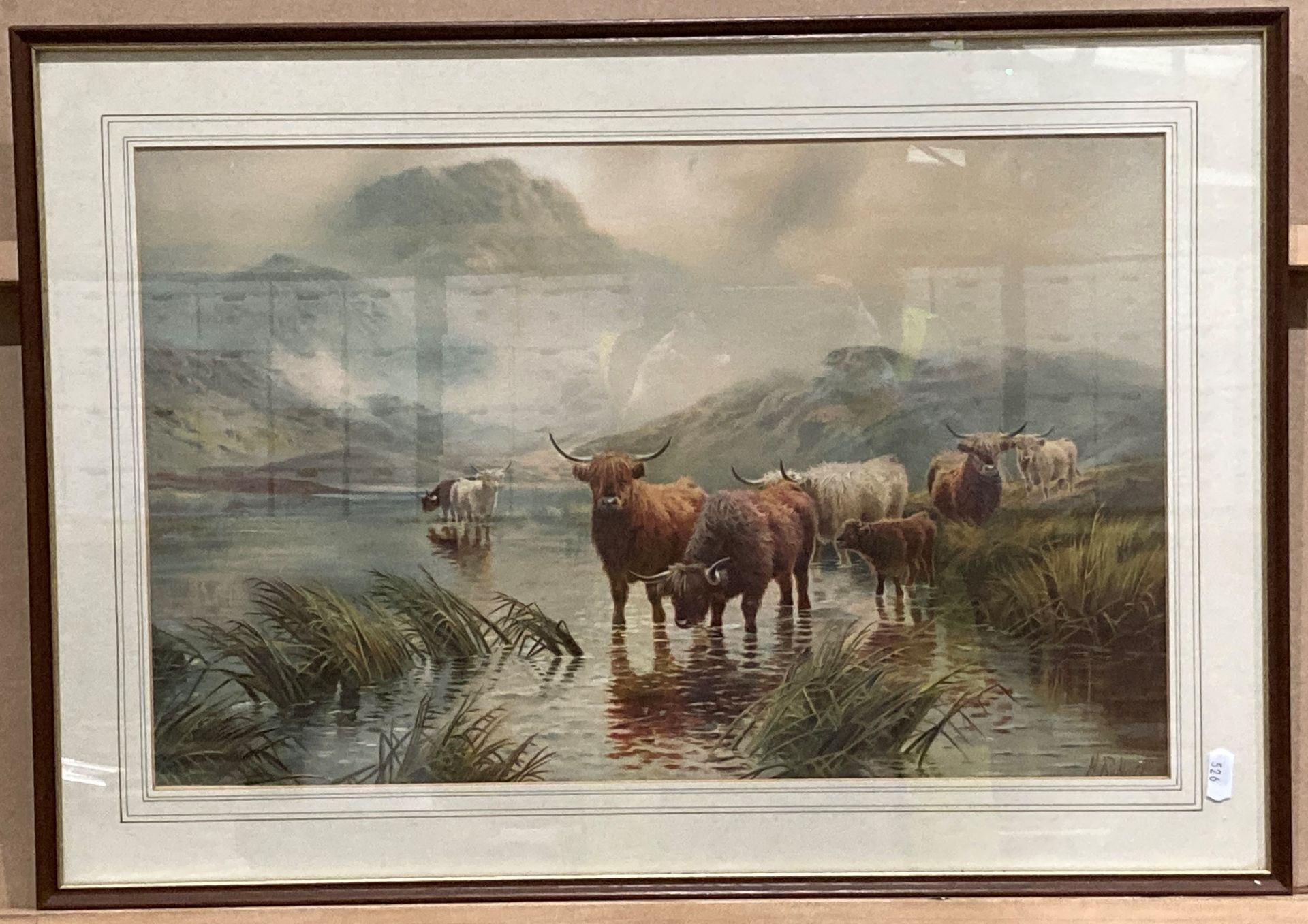 H R Hall, pair of framed prints of Highland Cattle, - Image 4 of 5