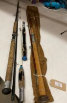 3 x Assorted sea fishing boat rods (WOODEN RACK)