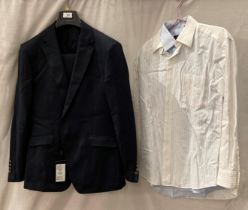 A Youngor black suit jacket and two button-down formal shirts,