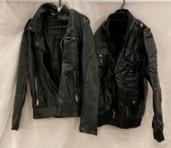 2 x Faux-leather jackets - a black faux-leather jacket with silver hardware and embellishments