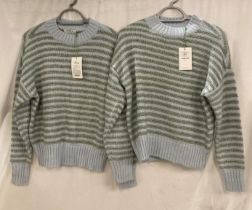 2 x MSCH pale blue and green striped jumpers in both in size S/M - RRP: £79.