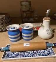 Ten piece kitchenalia etc including two T G Green Cornish kitchenware blue and white storage jars,