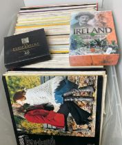 Plastic box containing eighty vinyl LPs including Abba,