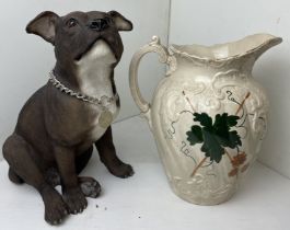 Two items - The Leonardo Collection Staffordshire Bull Terrier 34cm high and jug 30cm high