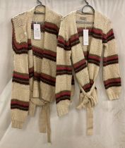 2 x FRANSA ladies fit wrap cardigans in cream with brown and pink stripes,