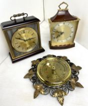 Three items including two mantel clocks Metamec mahogany, brass and marble effect quartz 20cm high,