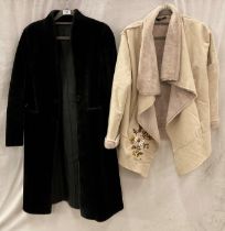 Black faux-fur ladies' fit coat by Zara (size UK S) and a cream and faux-fur lined jacket with