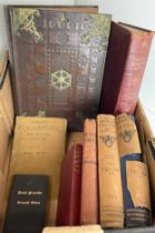 Box containing eight books including Family Bible (no entries) authorised King James version for