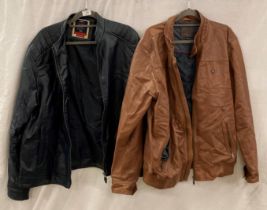 2 x Leather jackets - a gents' brown lamb skin leather jacket by Louis Philippe (size XXL) and a