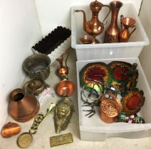 Contents to two plastic boxes - twenty-six items of copper,