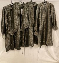 4 x FRANSA black and gold smock/tunic dresses with balloon sleeves and waist ties,