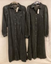 2 x MSCH full-length button-front corduroy dresses in black, both size S (UK 8) - RRP: £89.