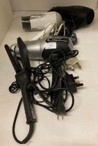Four assorted electric hair items - three hairdryers by Babyliss,