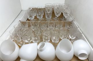 Contents to two trays - forty pieces mainly cut glass including wine,